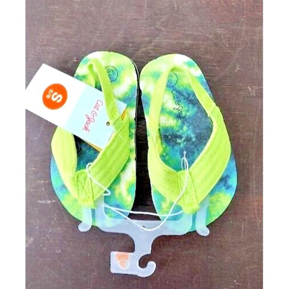 Cat Jack‎ Toddler Kids S 5 6 Flip Flops Sandals Tie Dye Green Blue